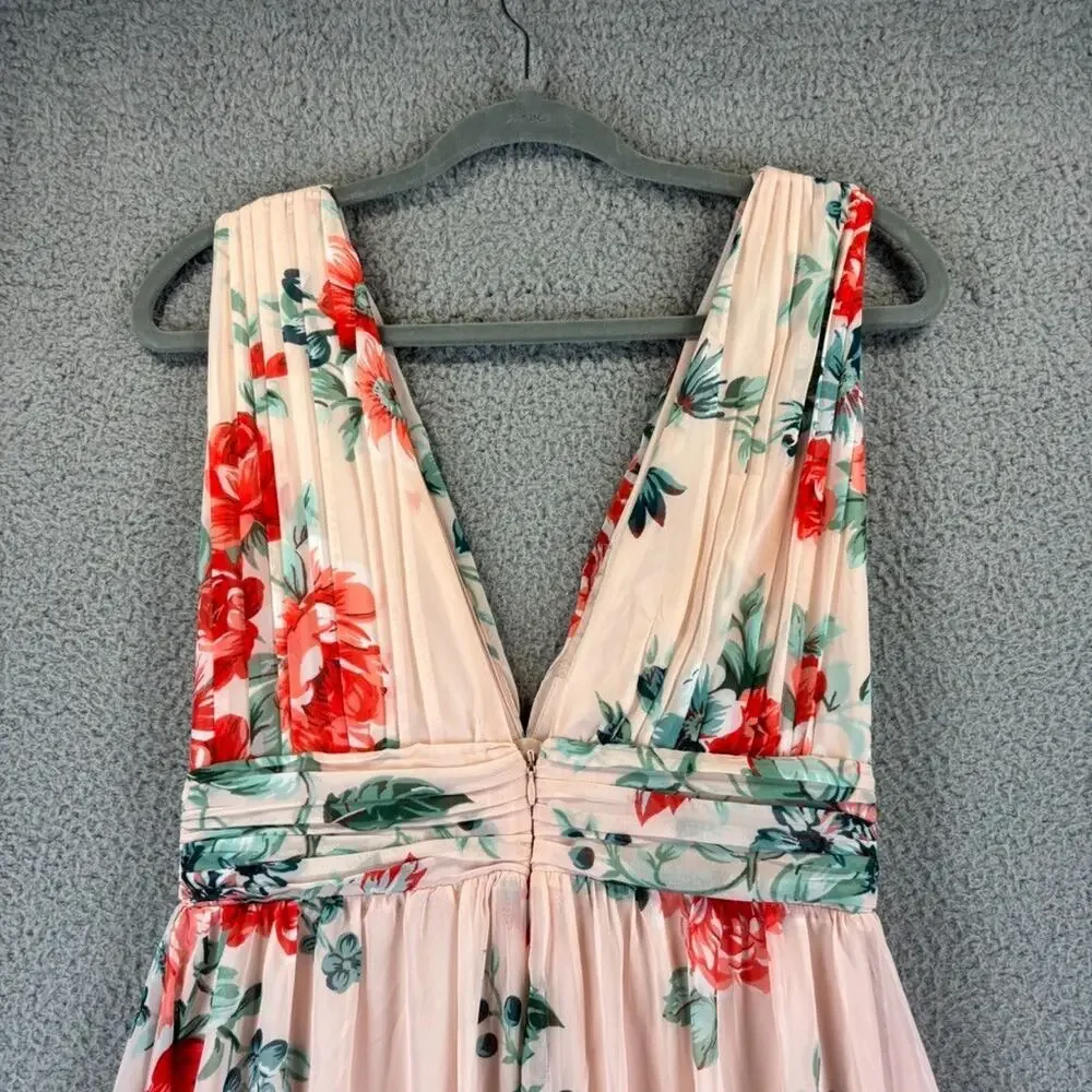 LULUS Garden Meandering Blush Floral Print Maxi Dress Medium Cottage Coquette - Picture 12 of 13